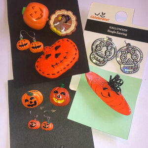 Halloween Lot Pumpkin and Skull Earring Brooches Pins